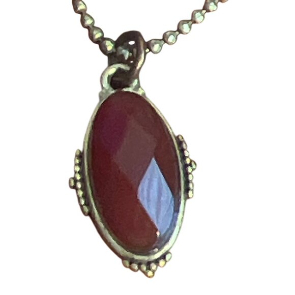 Lucky Brand Antique Gold Ball Chain Necklace Red Faceted Gemstone Pendant Adj - Picture 2 of 5